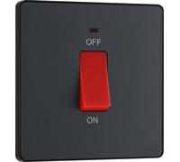 BG Electrical Cooker Control Switch Unit with LED Power Indicator, Single Plate, Double Pole, Screwless, Evolve, Matt Grey, 45A, PCDMG74B