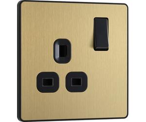 BG Evolve PCDSB21B 13A Single Switched Power Socket - Satin Brass (Black)