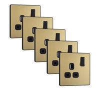 BG Evolve PCDSB21Bx5 13A Single Switched Power Socket - Satin Brass (Black) (5 Pack)