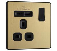 BG Evolve PCDSB21UAC18B 13A Single Switched Power Socket + USB C (18W) - Satin Brass (Black)