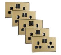 BG Evolve PCDSB22Bx5 13A Double Switched Power Socket - Satin Brass (Black) (5 Pack)