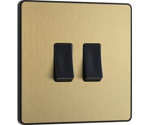 BG Evolve PCDSB42B 20A 16AX 2 Way Double Light Switch - Satin Brass (Black)