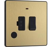 BG Electrical Switched Fused Connection Unit with LED Power Indicator and Flex Outlet, Fused Spur Switch, Double Pole, Screwless Front Plate, Round Edges, Evolve, Satin Brass, 13A, PCDSB52B