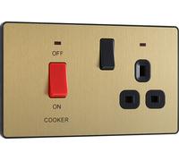 BG Evolve PCDSB70B 45A Cooker Control Socket, Double Pole Switch with LED Power Indicator - Satin Brass (Black)