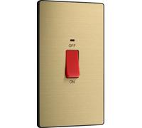 BG Electrical Large Cooker Control Switch Unit with LED Power Indicator, Double Plate, Double Pole, Screwless Front Plate, Evolve, Satin Brass, 45A, PCDSB72B