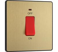 BG Electrical Cooker Control Switch Unit with LED Power Indicator, Single Plate, Double Pole, Screwless, Evolve, Satin Brass, 45A, PCDSB74B