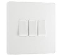 Evolve Pearlescent White (White) Triple Light Switch 20A 16Ax 2 Way PCDCL43W-01