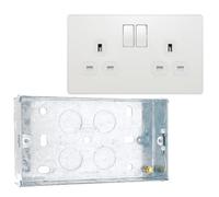 BG Evolve Pearlescent White 13A Double Socket PCDCL22W with 25mm Steel Back Box