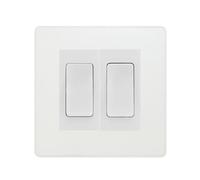 BG Evolve Pearlescent White 2 Gang 20AX 2-Way Switch Custom Grid - White Insert
