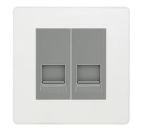 BG Evolve Pearlescent White Double RJ11 Telephone Socket PCDCLRJ112 - Grey Insert