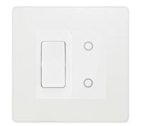BG Evolve Pearlescent White Screwless 2 Gang Custom Switch 1x 2 Way Switch 1x Secondary Touch Dimmer White Inserts