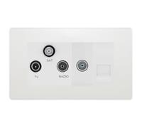 BG Evolve Pearlescent White TV/FM/SAT + Return & 1 Gang Tel - Screened Triplex Socket PCDCL68W