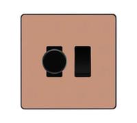 BG Evolve Polished Copper 2 Gang 1x Trailing Edge LED Dimmer 1x Intermediate Custom Grid Switch