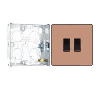 BG Evolve Polished Copper 2 Gang 20A 16AX 2 Way Light Switch PCDCP42B with 25mm Steel Back Box