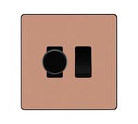 BG Evolve Polished Copper 2 Gang Custom Grid Switch 1x LED Dimmer 1x 2 Way