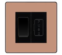 BG Evolve Polished Copper 2 Way Light Switch with 13A Fused Spur Plate - Black Insert - Kitchen, Bathroom & Utility Room