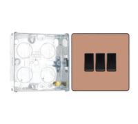 BG Evolve Polished Copper 3 Gang 20A 16AX 2 Way Light Switch PCDCP43B with 25mm Steel Back Box