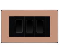 BG Evolve Polished Copper 3 Gang 20AX 2-Way Switch Custom Grid - Black Insert
