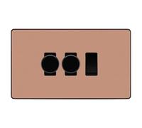 BG Evolve Polished Copper 3 Gang Custom Grid Switch 2x LED Dimmer 1x 2 Way