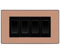 BG Evolve Polished Copper 4-Gang Light Switch 1x 2-Way + 3x Intermediate - Black Inserts