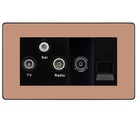 BG Evolve Polished Copper TV/FM/SAT + Return & 1 Gang Tel - Screened Triplex Socket