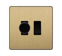 BG Evolve Satin Brass 2 Gang Custom Grid Switch 1x LED Dimmer 1x 2 Way