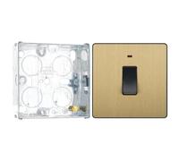 BG Evolve Satin Brass 20A 2 Pole LED Switch PCDSB31B with 25mm Steel Back Box