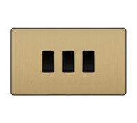 BG Evolve Satin Brass 3 Gang Light Switch 2x Intermediate 1x 2 Way Custom Grid Switch