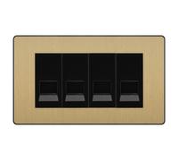 BG Evolve Satin Brass 4 Gang Master Telephone Socket, Screw Terminal - Black Insert
