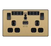 Evolve Brushed Brass (Black) Wifi Extender Double Switched 13A Power Socket + 1 X Usb (2.1A) PCDSB22UWRB-01