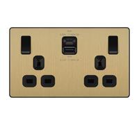 BG Evolve Satin Brass Screwless Switches & Sockets Black Inserts Full Range