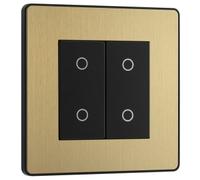 BG Electrical Double Slave/Secondary Touch Dimmer Wall Light Switch, 2-Way, Trailing Edge, Screwless Front Plate, Evolve, Satin Brass, 200W, PCDSBTDS2B