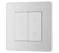 BG Electrical Double Master/Primary Touch Dimmer Wall Light Switch, 2-Way, Trailing Edge, Screwless Front Plate, Evolve, Brushed Steel, 200W, PCDBSTDM2W