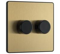 British General Profile Double 2 Way 200W Screwless Dimmer Switch Satin Gold
