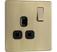 BG FAB21B Flatplate Screwless Single Socket 13A - Antique Brass + Black Insert