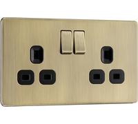 BG FAB22B Flatplate Screwless Double Socket 13A - Antique Brass + Black Insert