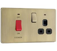 BG FAB70B Flatplate Screwless DP Cooker + Socket + Neon - Antique Brass + Black Insert