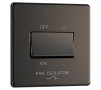 BG Electrical Screwless Flatplate Triple Pole Fan Isolator Switch, 10AX, Black Nickel, FBN15-01