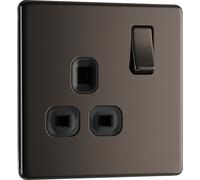 British General Socket FBN21B Flatplate Screwless Single Switched 13A Black Insert Black Nickel
