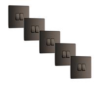 BG FBN42x5 Flatplate Screwless 20A 16AX 2 Way Double Light Switch - Black Nickel (5 Pack)