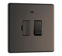 BG FBN52 Flatplate Screwless Switched Spur + Neon 13A - Black Nickel