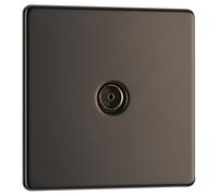 BG Electrical FBN60-01 Screwless Flat Plate Single Co-Axial Socket, Black Nickel