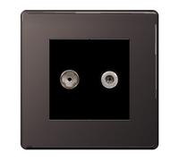 BG FBN65 Flatplate Screwless 2 Gang Satellite & Co-axial Socket - Black Nickel