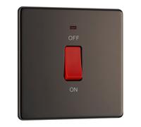 BG Electrical Cooker Control Switch Unit with LED Power Indicator, Single Plate, Double Pole, Flatplate Screwless, Black Nickel, 45A, FBN74