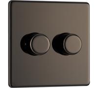 BG FBN82 Flatplate Screwless 2-Way Double Trailing Edge Dimmer Push On/Off - Black Nickel