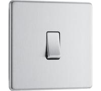 British General Single Light Switch FBS12 - 2-Way Screwless Flatplate 20A 16AX Brushed Steel