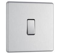 BG Electrical Single Intermediate Wall Light Switch, Screwless Front Plate, Slim Profile, Premium Flatplate, Brushed Steel, 20A, 16AX, FBS13