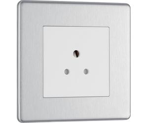 BG FBS28W Flatplate Screwless Unswitched Round Pin Socket 2A - White Insert - Brushed Steel