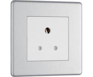 BG FBS29W Flatplate Screwless Unswitched Round Pin Socket 5A - White Insert - Brushed Steel