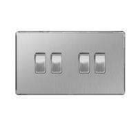 British General Wall Light Switch FBS44 - Quadruple 2-Way, Screwless Brushed Steel, 20A 16AX